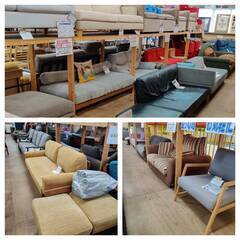 【愛品倶楽部柏店】シギヤマ家具工業 本革アームレス2Pローソファ&オットマン Blena の画像