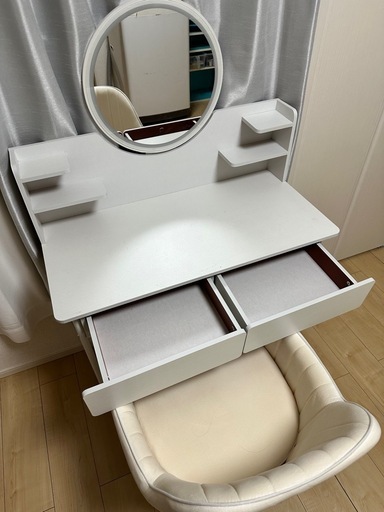 新品ドレッサー 北欧風 化粧台 LED三色変更 おしゃれ 大鏡面 大容量収納