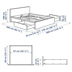MALMマルム ベッドフレーム 収納ボックス4個付き、ブラックブラウン/ルーローイ、160x200cmの画像