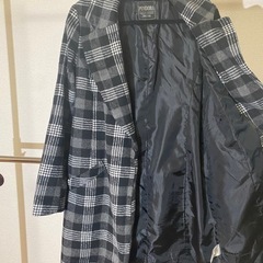 レディース チェスターコート M チェック柄 ブラックの画像