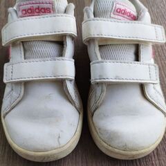 ピンク×ホワイトアディダススニーカーadidas14センチの画像