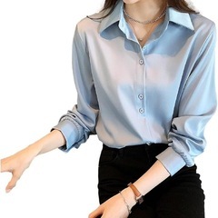 水色サテン風長袖シャツ ＸＬ