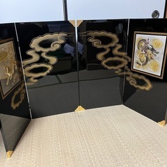 五月人形置き台＋屏風＋装飾品一式　（人形・鎧兜無し）の画像