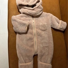 【美品】キンダーフリース /ジャンプスーツ、クマ耳付帽子 /ベージュの画像