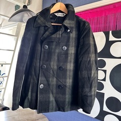 Savigny ショート Pコート チェック 厚手 黒緑 スリム