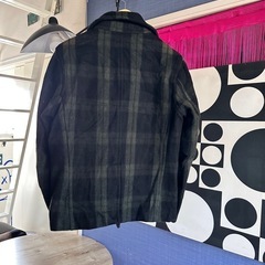 Savigny ショート Pコート チェック 厚手 黒緑 スリムの画像