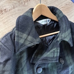 Savigny ショート Pコート チェック 厚手 黒緑 スリムの画像