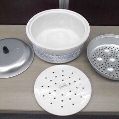 陶器製鍋 土鍋 蒸し器 レトロ キャセロール 落し蓋付 鍋 直径約25㎝ スチーム鍋 苫小牧西店の画像