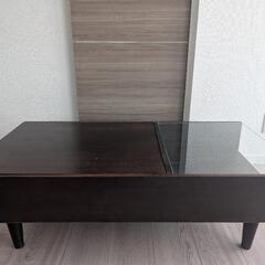 ローテーブル　天然木+ガラス　収納付　