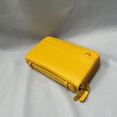 本革財布 イエロー 多機能 大型 ファスナー式
