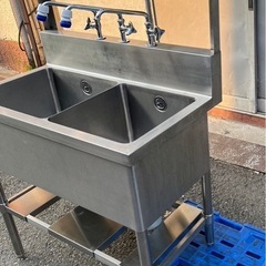特注品 業務用 2槽シンク ３口蛇口付き 幅900×奥500×高さ830+150+450(mm) 二槽シンク 二層シンク 二層 2層 厨房機器 店舗用品 大阪 特注品 業務用 2槽シンク 3口蛇口付き 幅900×奥500