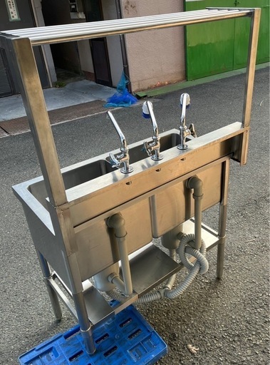 特注品 業務用 2槽シンク ３口蛇口付き 幅900×奥500×高さ830+150+450(mm) 二槽シンク 二層シンク 二層 2層 