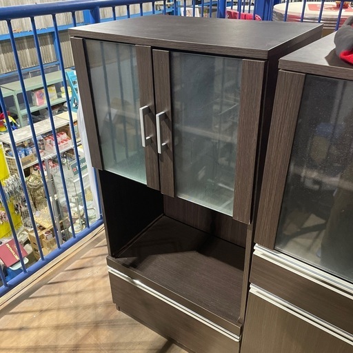 【自社便配達可能】ミニ食器棚　600×395×1190 ブラウン系　スライドレール付き