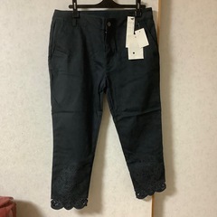 Style Ravie クロップドパンツ　裾刺繍　ブラック　15