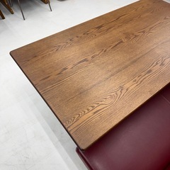 【超美品‼️】総額41万♪ 浜本工芸×ナガノインテリア 150cm幅4人掛けダイニングテーブルセット オーク材ブラウン 合成皮革ワインレッド♪の画像