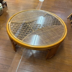 ラタン　ガラステーブル　籐家具　座卓