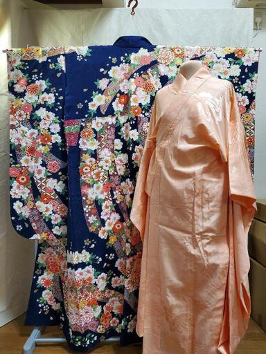 振り袖(57)長襦袢付き　身長140～155cm　ワイドサイズ　紺色 振り袖(57)長襦袢付き 身長140～155cm ワイドサイズ 紺色