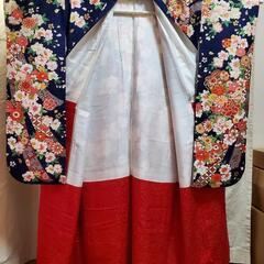 振り袖(57)長襦袢付き　身長140～155cm　ワイドサイズ　紺色の画像