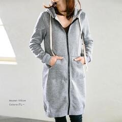 裏起毛付き ロングパーカー(グレー)