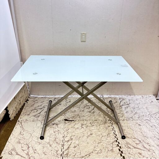 21772 昇降式ソフティングテーブル ガラス天板 ダイニングテーブル