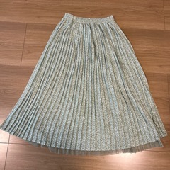 Right-on リバーシブル　Mサイズ　緑系花柄プリーツロングスカート　黄緑　2wayの画像