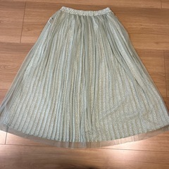Right-on リバーシブル　Mサイズ　緑系花柄プリーツロングスカート　黄緑　2wayの画像