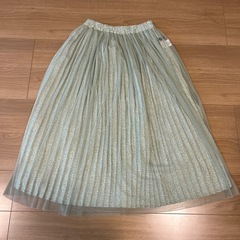 Right-on リバーシブル　Mサイズ　緑系花柄プリーツロングスカート　黄緑　2wayの画像