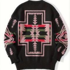 新品🉐L（ＪＰ2XL）スタイリッシュな幾何学模様、メンズカジュアルニットセーター、リラックスフィットクルーネックプルオーバーセーター、秋と冬用の画像