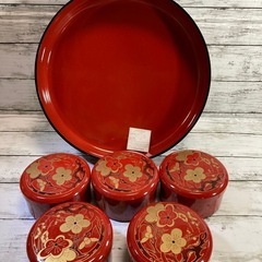 山中漆器 寿司桶 蓋付き飯碗5客セット 昭和レトロの画像