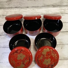 山中漆器 寿司桶 蓋付き飯碗5客セット 昭和レトロの画像