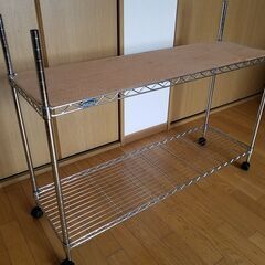 商談中】幅110㎝　アイリス　メタルラック　奥行34㎝　棚板2枚　シェルフ　収納棚　テレビ台　中古の画像