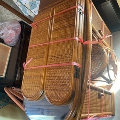 三面鏡　ドレッサー　籐　アジアン　化粧台　レトロ　アンティーク　籐家具の画像
