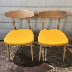2/1終 大塚家具 チェア イエロー系 2脚セット W460×D545×H760mm 25a菊DO