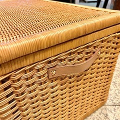 【武蔵小山店】 ラタンバスケット 蓋付き カゴ 衣類 収納 ラタン 籘 籐家具 バスケット ナチュラルの画像
