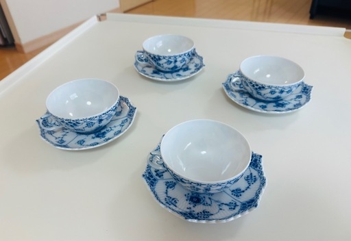 ロイヤルコペンハーゲン　ブルーフルーテッド　カップとソーサー4客セット