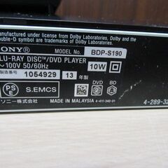 ① SONY ブルーレイディスクプレーヤー 2013年製 BDP-S190 ブラック リモコン付属 DVDプレーヤー コンパクト ソニー 苫小牧西店の画像