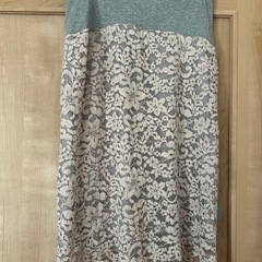 サーモンピンク　花柄レースマタニティスカート