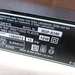 ② SONY ブルーレイディスクプレーヤー 2013年製 BDP-S190 ブラック リモコン付属 DVDプレーヤー コンパクト ソニー 苫小牧西店の画像