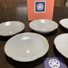 【新品未使用】たち吉　さぎ絵　銘々皿×5枚　取皿　グレー系　箱付き