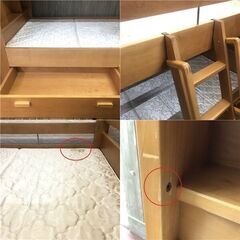 ss7227　アクタス 2段ベッド ナチュラル 木製 子供用 二段ベッド マットレス付 引き出し付き 棚付き はしご付き 収納付 引出 柵 梯子 子供部屋 2人用 シンプル 2段ベッド 中古の画像