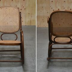 zyt1847ジ ヴィンテージ家具 秋田木工 ロッキングチェア ③ ベントウッドチェア/曲木 ラタン張り/籐 昭和レトロ/アンティーク/中古家具/宮城県仙台市 70109-21の画像