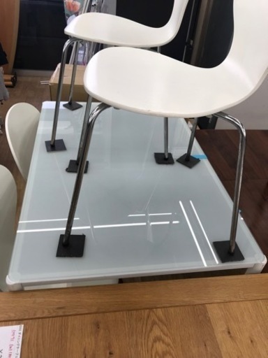 ★ジモティ割あり★ ダイニングセット4人用　ガラステーブル　白　 H74×W110×D75　 クリーニング済み KJ7950