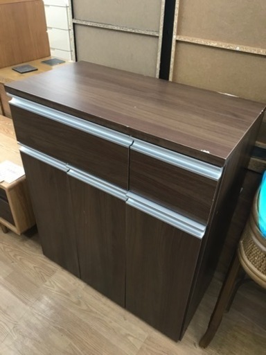 ★ジモティ割あり★ ダストボックス付きレンジ台    ブラウン   H82×W71×D36  クリーニング済み KJ7952