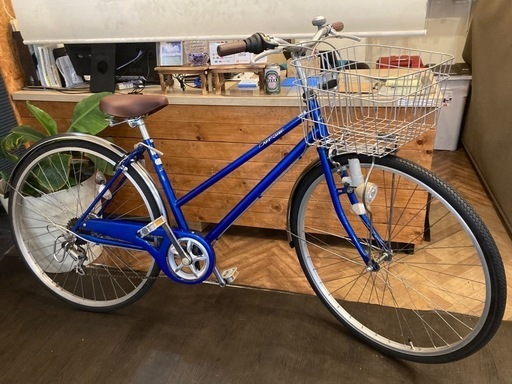 【前輪タイヤ・チューブ新品！】 LEDダイナモ　6段変速　27インチ自転車　ブルー