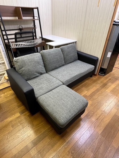 激安販売!! 3人掛けソファ カウチソファ オットマン付き オーヤマ