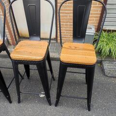 4脚セット　ヴィンテージ風 背もたれ付き カウンターチェア 高さ...