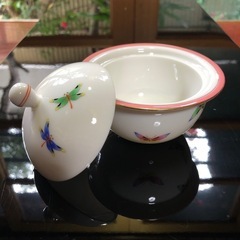 香蘭社 蝶々と蜻 ピンク 和食器 佃煮入れ 蓋付き　