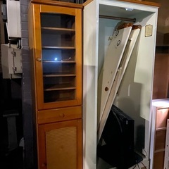 木、冷蔵庫、本棚、クローゼット、セミダブルベッド、カラーボックス。の画像