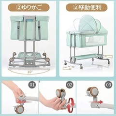 [ZOOBLY] ベビーベッド ミニ 添い寝 高さ調整 おりたたみ ベビーべット蚊帳の画像