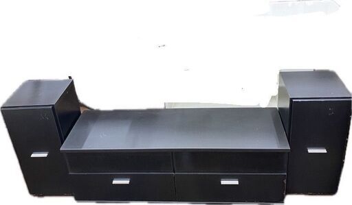ジ117/ TV台 ローボード 引出し収納家具  サイドキャビネット付き ブラック メーカー不明  全長 約180×118.5×高さ 39.5×奥行 38.5cm  サイドキャビネット 横幅約30×奥行×31×高さ63cm×2個